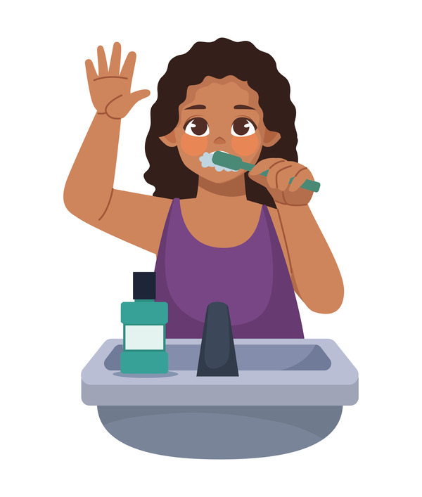 Graphic of a girl brushing her teeth